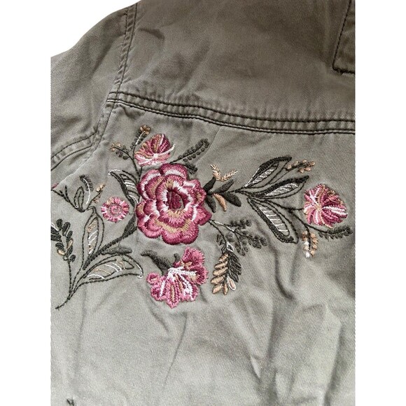 Abercrombie Fitch Womens Embroidered Military Jacket Size M Green Floral Utility - Picture 11 of 15